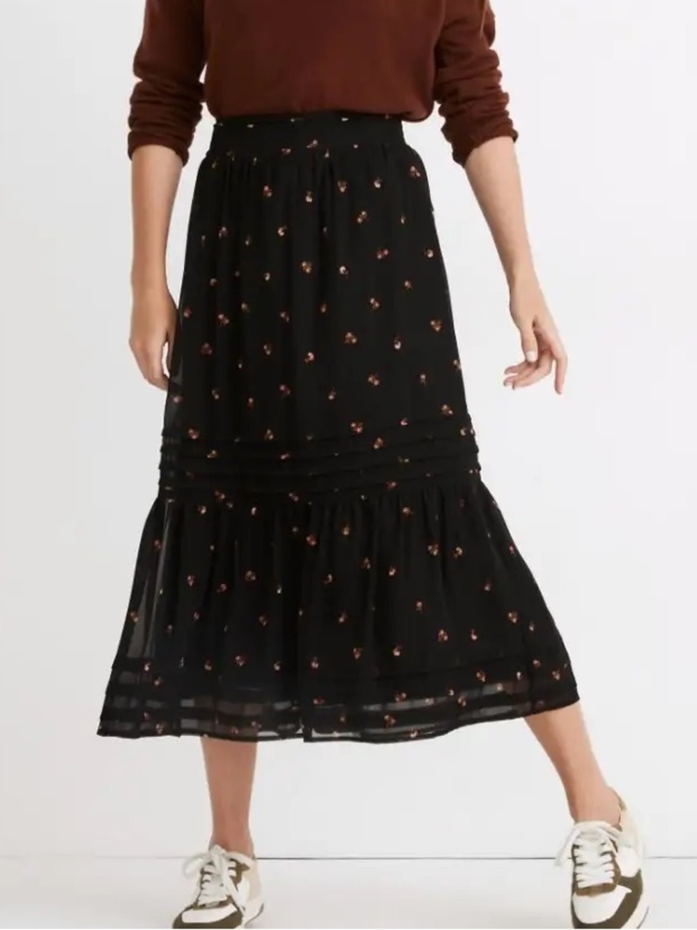 Madewell Resourced Recycled Georgette Tiered Floral Maxi Skirt Prairie Peasant